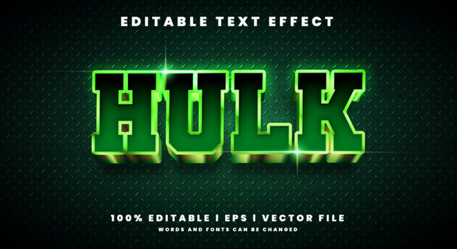 Editable hulk 3d text effects, modern colors. Text style effects.