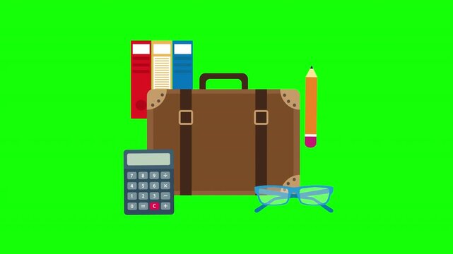 Business Briefcase with Office Supplies and Calculator Workspace Illustration 
