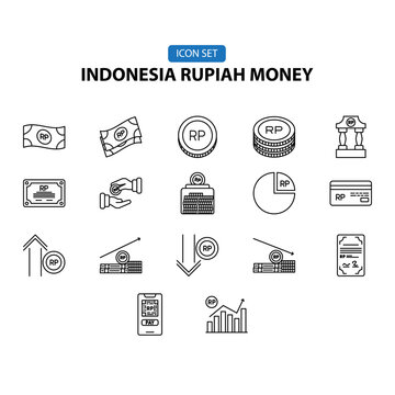Rupiah currency icon set with black and white financial designs, suitable for business websites, presentations, and educational materials.