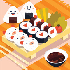 Japanese sushi sashimi and wasabi mascot set vector © Buddhadeb