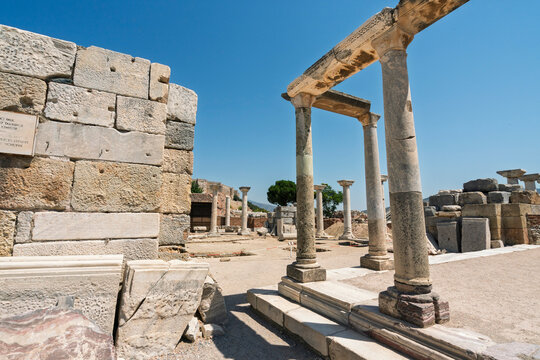 Exploration of ancient structures at the Basilica of Saint John in Selcuk, Turkey under bright skies