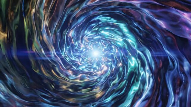 Abstract twisted multicolored shape spins in outer space with stars in the background