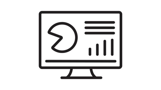 Computer screen displaying financial charts and graphs with pie and bar chart analysis motion.