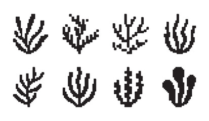 Pixel art seaweed icon set flat style vector illustration isolated on white background. © RANA