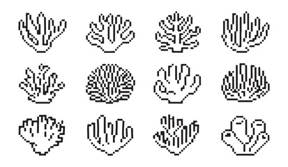 Pixel art coral icon set flat style vector illustration isolated on white background. © RANA