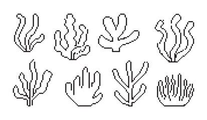 Pixel art seaweed outline icon set flat style vector illustration isolated on white background. © RANA