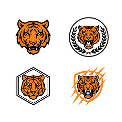 Obraz premium Set of fierce tiger head mascot logos for sports teams with wildlife aggressive predator strength