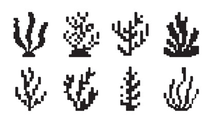 Collection of pixel art coral reef plants set for aquatic game assets and ocean graphics. © RANA