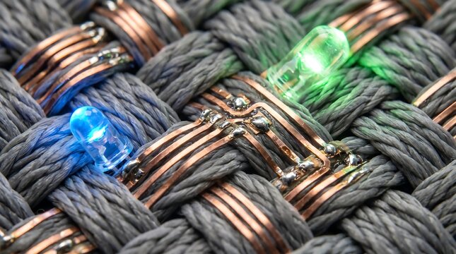 Close-up of Woven Fabric with Integrated LED Technology