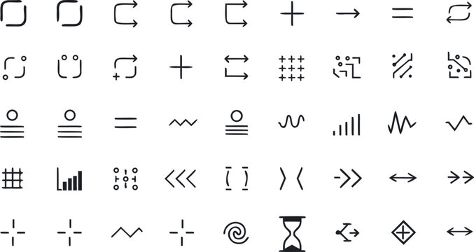 Vector abstract tech web UI symbol bundle representing option buttons sliders math signs and charts