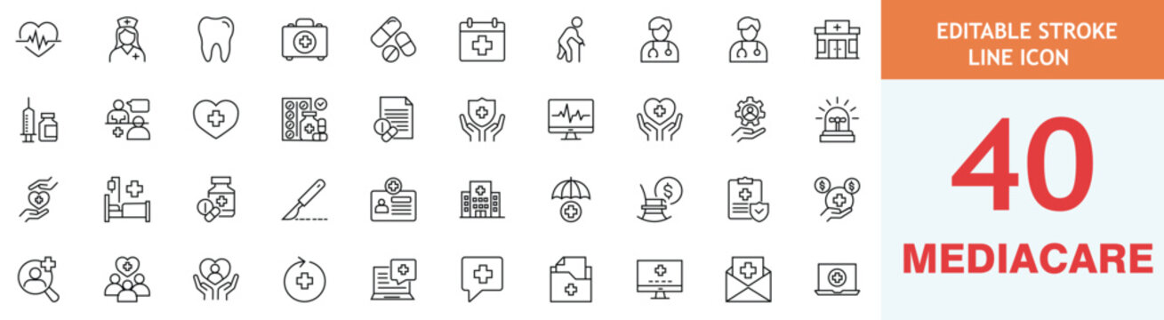 Medicare icon set for healthcare and medical services