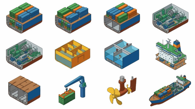 Colorful Isometric Shipping Containers and Cargo Vessels Illustration.