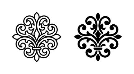 Vintage fleur de lis ornament set, black damask floral vector icons, elegant heraldic lily symbols © Tohim