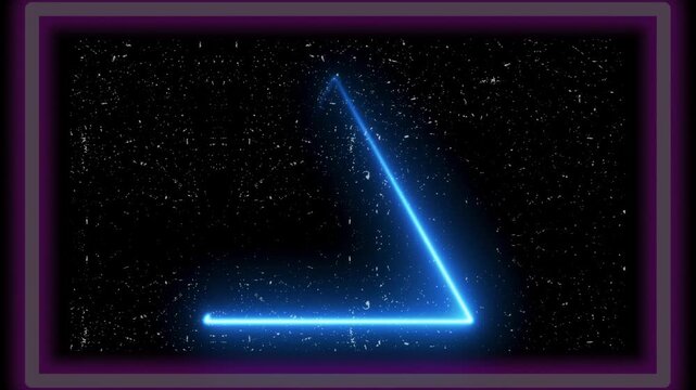 Neon blue glowing triangle frame on dark background with triangle, abstract