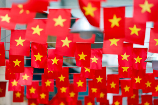 Red flags hang in the city to mark the celebration of Reunification Day in Ho Chi Minh City, Vietnam