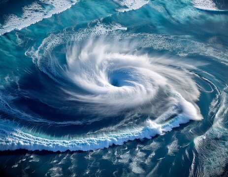 mesmerizing cyclone swirls majestically over deep azure ocean ethereal dance of chaos emblematic of hurricane preparedness week gaia s breath