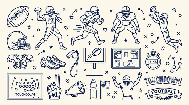 American Football Sports Doodle Pattern Line Art