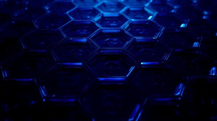 Fototapeta premium Blue light pulses through hexagonal patterns