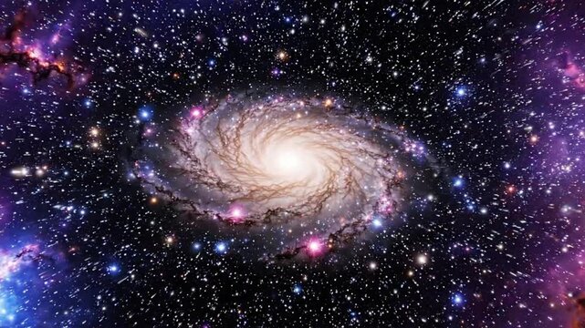Spiral galaxy rotating in deep space showing stars and cosmic colors