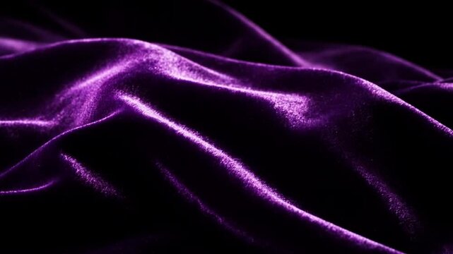 Macro deep purple velvet fabric with visible pile texture, slowly rippling, soft highlights, dark background