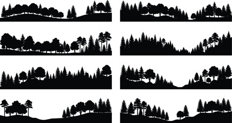 Obraz premium Forest Tree Line Silhouette Landscape Borders Collection for Nature Vector Design and Scenic Backgrounds