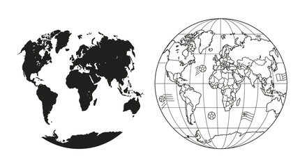 World Map Silhouette And Line Art On White Background © FARISHTA FARIA