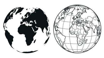 Globe silhouettes with continental outlines black and white graphic © FARISHTA FARIA