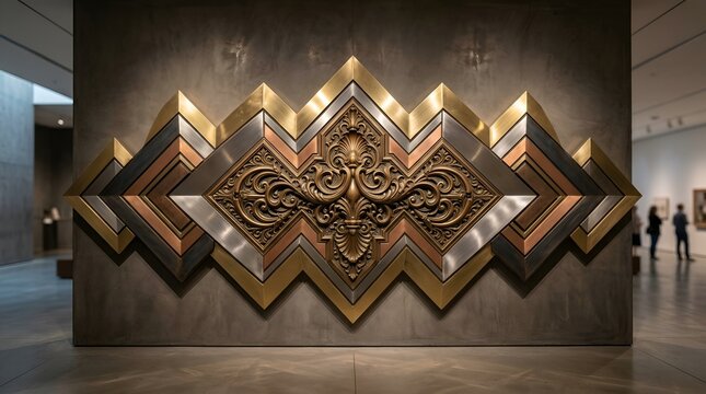 Intricate Geometric Metal Wall Art with Ornate Centerpiece