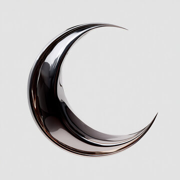 Silver crescent moon with smooth reflective surface and sharp points