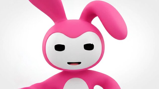 Cute pink rabbit cartoon character pointing finger up