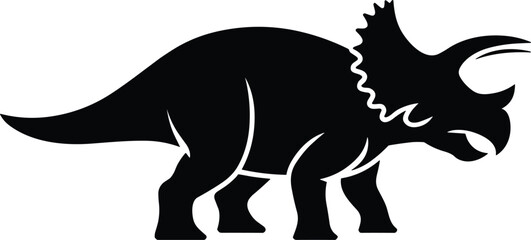 Black silhouette of a triceratops dinosaur, prehistoric animal for educational, museum, or paleontology related projects © Sabbir