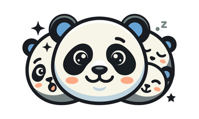 Cute panda bear characters with friendly faces. © jannet