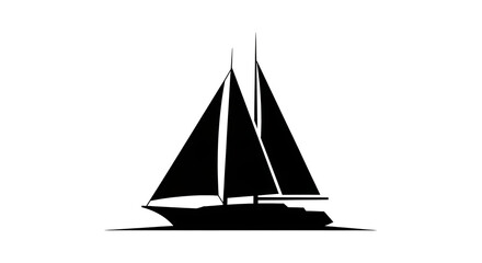Fototapeta premium Black silhouette of a sailboat with sails on the water