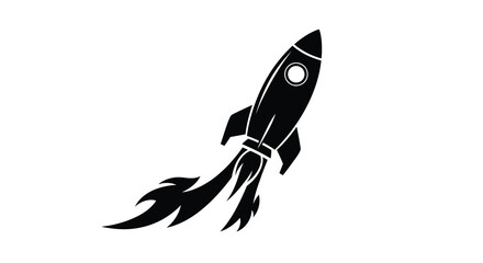 Black Rocket Flying Silhouette with Flame Trail Isolated on White Background – Space Vector Illustration © GDRAMJAN2.0
