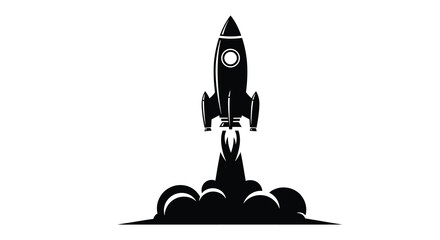 Black Rocket Launch Silhouette with Smoke Clouds Isolated on White Background – Space Vector Illustration © GDRAMJAN2.0