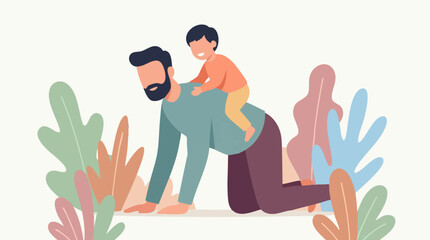 Father playing with child on his back, family bonding flat illustration © Aesthetica