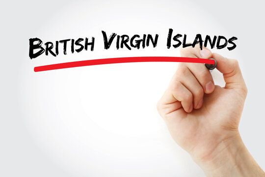 BRITISH VIRGIN ISLANDS text written by hand. This Caribbean overseas territory of the United Kingdom is a premier yachting destination famous for its reef-lined beaches and lush hills