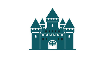 Teal Castle Icon With Towers. © Yakup