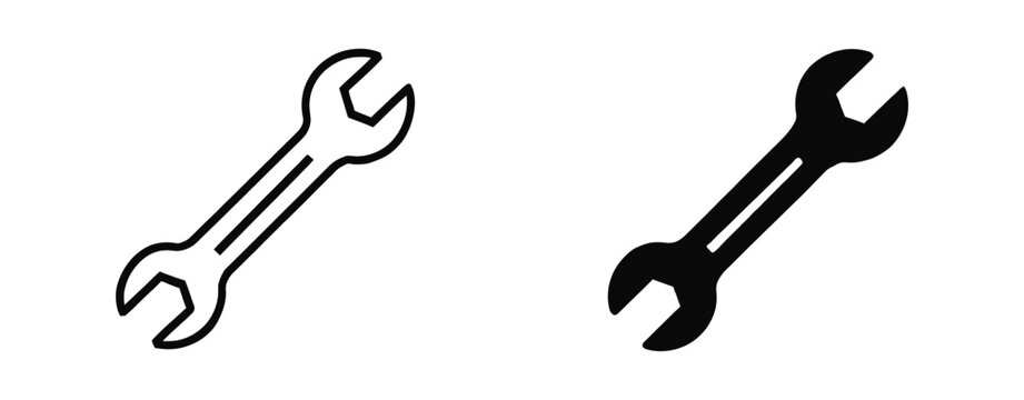 Wrench vector tool icon set, mechanical spanner symbols for engineering, construction, automotive repair, isolated on transparent background, professional illustration.