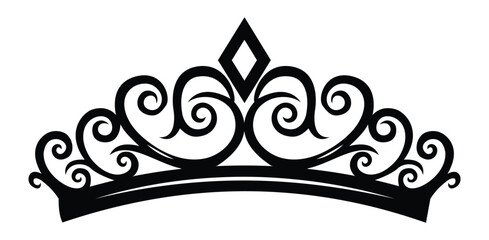 Black silhouette of a royal crown. Elegant tiara icon for princess or queen design. © Iqbal
