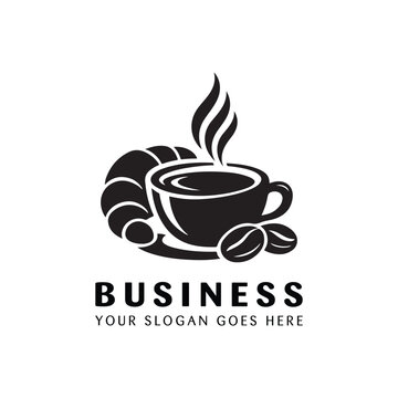 Coffee Cup Bean Croissant Logo for Cafe Bakery Breakfast Restaurant Shop