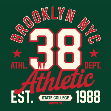 Vintage Brooklyn NYC college athletic typography vector graphic with retro 38 number design