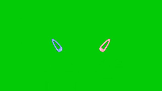 Cute pink and blue hair clips animation isolated for fashion and beauty graphics.
