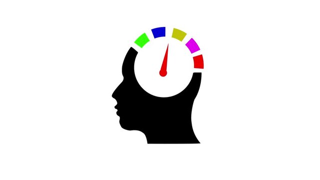 Human mind performance meter animation. Brain speed gauge, mental focus indicator, cognitive Level Icon, 4K Loop video