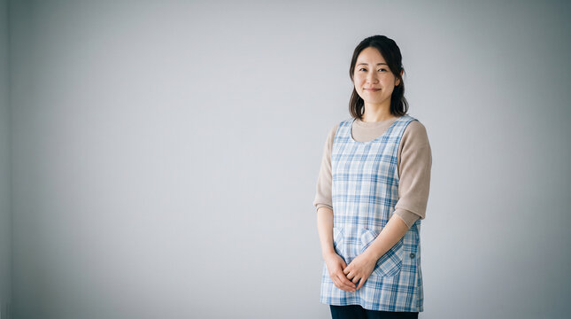 エプロンを着て微笑む若い女性のポートレート
