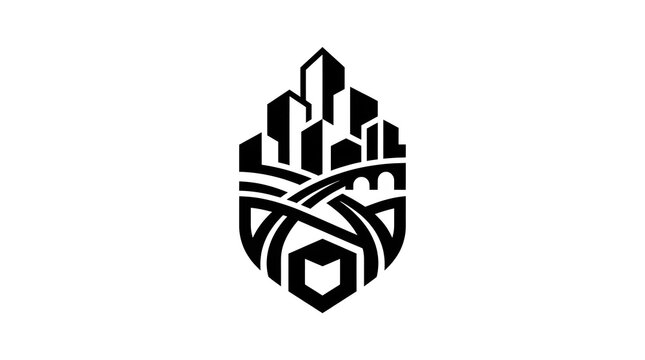 Modern cityscape logo with tree integration abstract urban nature symbol