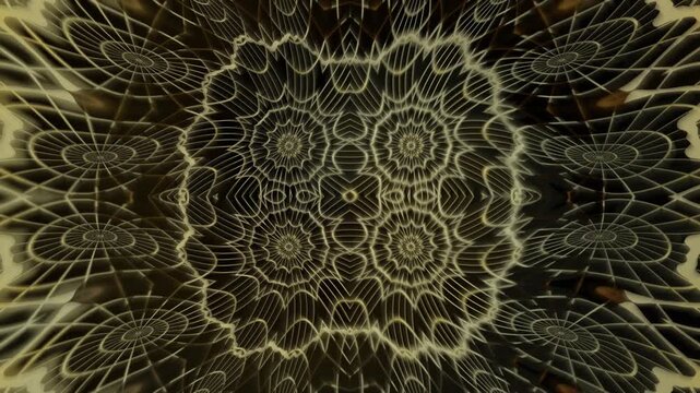 Geometric patterns create a detailed visual effect in dark space