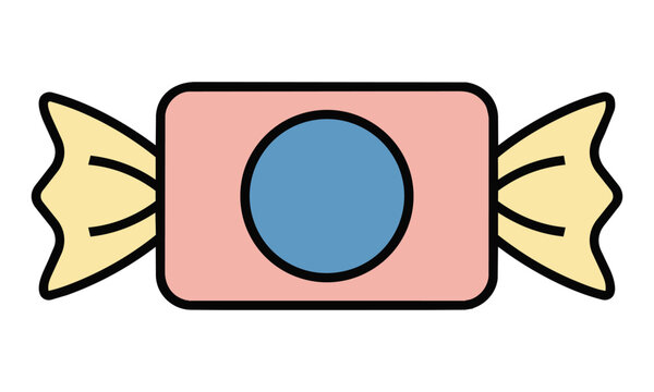 Minimalist line art icon of a wrapped hard candy with twisted ends on a plain white background, sweet treat food concept