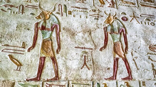 Ancient Painted Egyptian Deities Wall footage