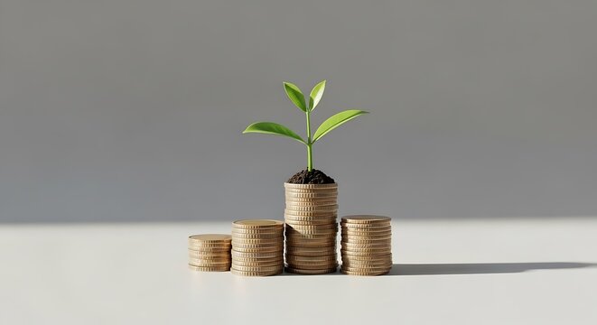 Sustainable plant growing in recycled wooden crate.